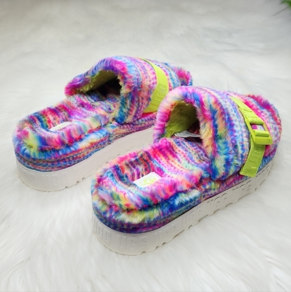 UGG Fluffita Slipper Sandals White Pixelate Multi Color Rainbow - Picture 10 of 16